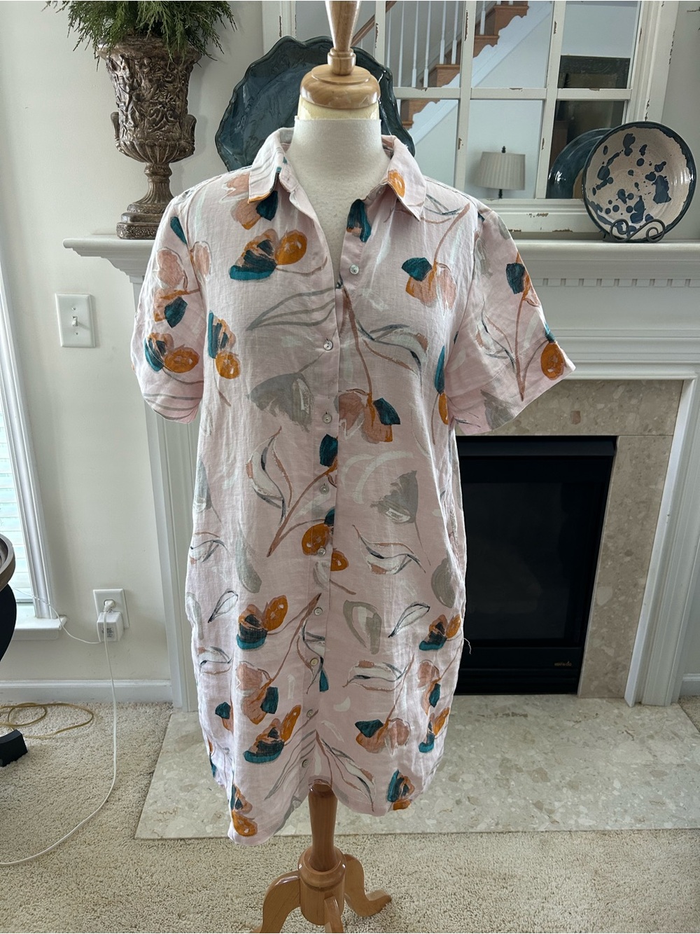 Rachel Zoe Pink Floral Linen Popover Dress